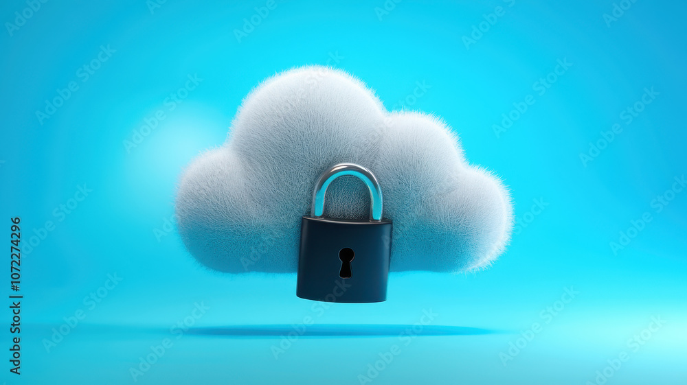 A fluffy white cloud with a black padlock symbolizes online security and data protection, set against a calming blue background. A fluffy white cloud with a black padlock symbolizes online security and data protection, set against a calming blue background.