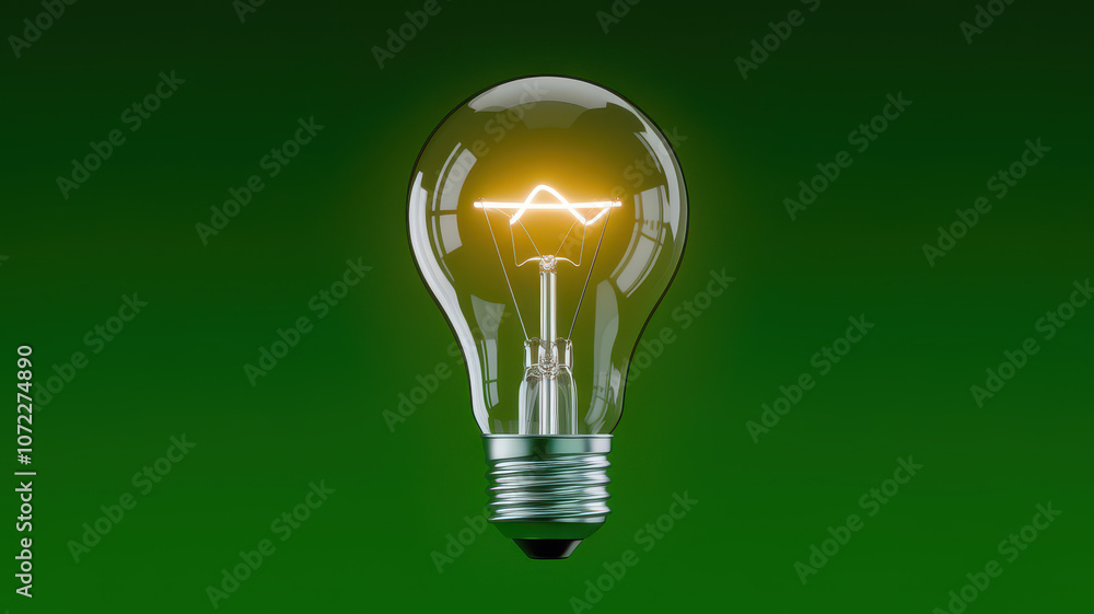 A glowing light bulb emits a warm light against a green gradient background, symbolizing innovation and creativity.