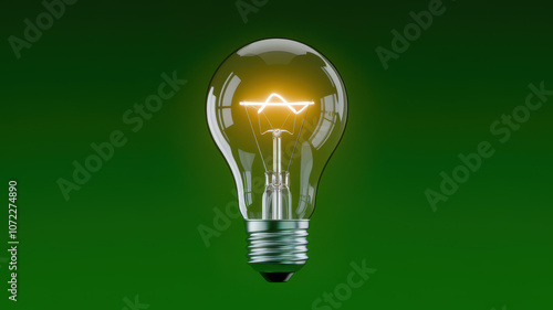 A glowing light bulb emits a warm light against a green gradient background, symbolizing innovation and creativity.