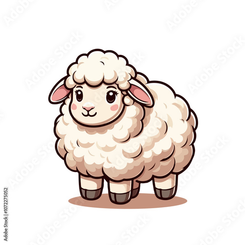 Cute little cartoon sheep character vector isolated illustration	
