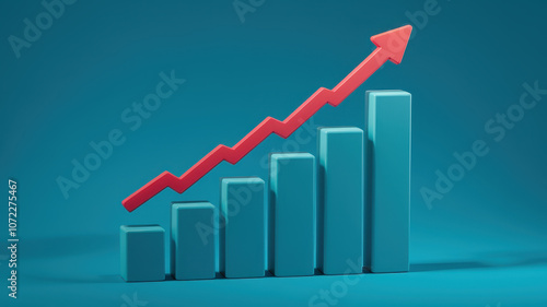 A vibrant 3D bar chart in blue with a striking red upward arrow, symbolizing growth and success in a business or financial context. Free Download A vibrant 3D bar chart in blue with a striking red upward arrow, symbolizing growth and success in a business or financial context. - GFXLoad