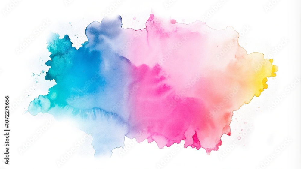 Obraz premium A colorful watercolor splash blends on a white background, a concept of creativity. Round Lake, Ontario watercolor painting. Colorful splash of red and blue watercolors on a white background