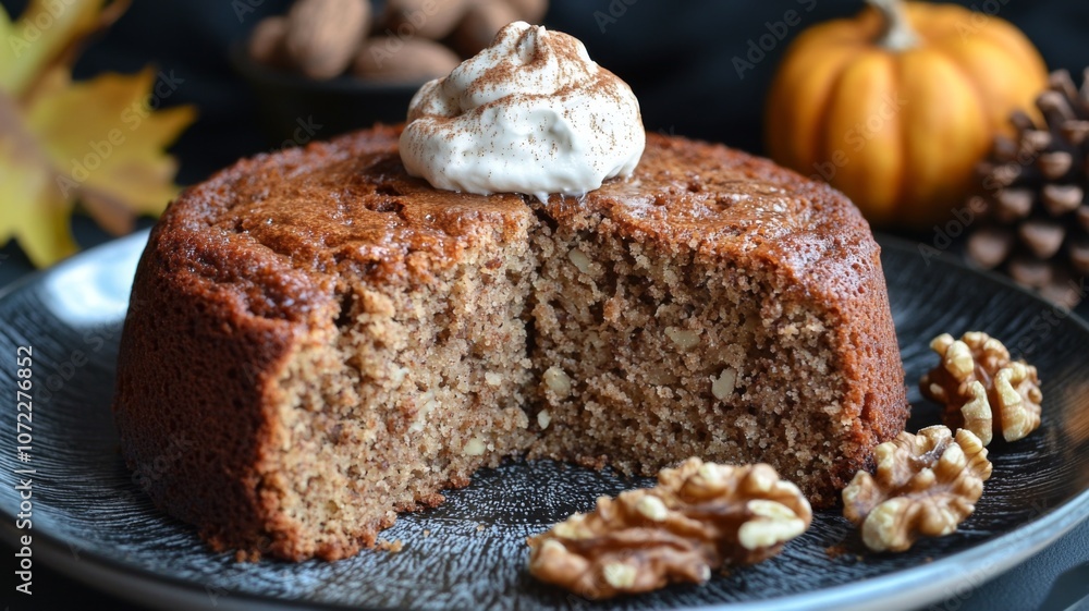 Walnut Cake with Whipped Cream and Cinnamon Walnut Cake with Whipped Cream and Cinnamon