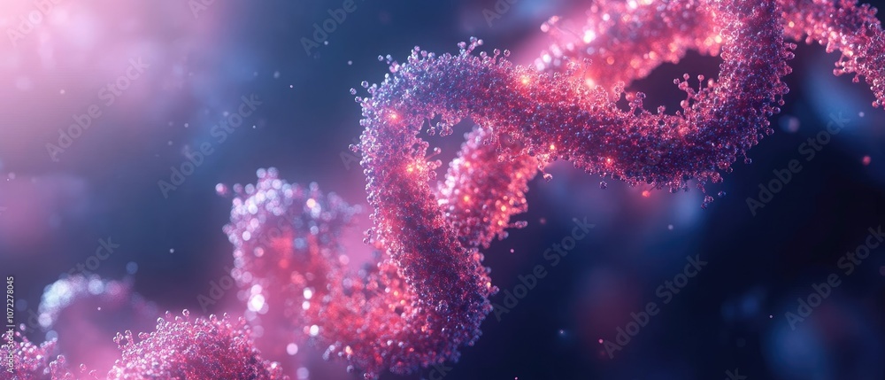 3D rendering of a DNA double helix with a pink and blue color scheme. 3D rendering of a DNA double helix with a pink and blue color scheme.