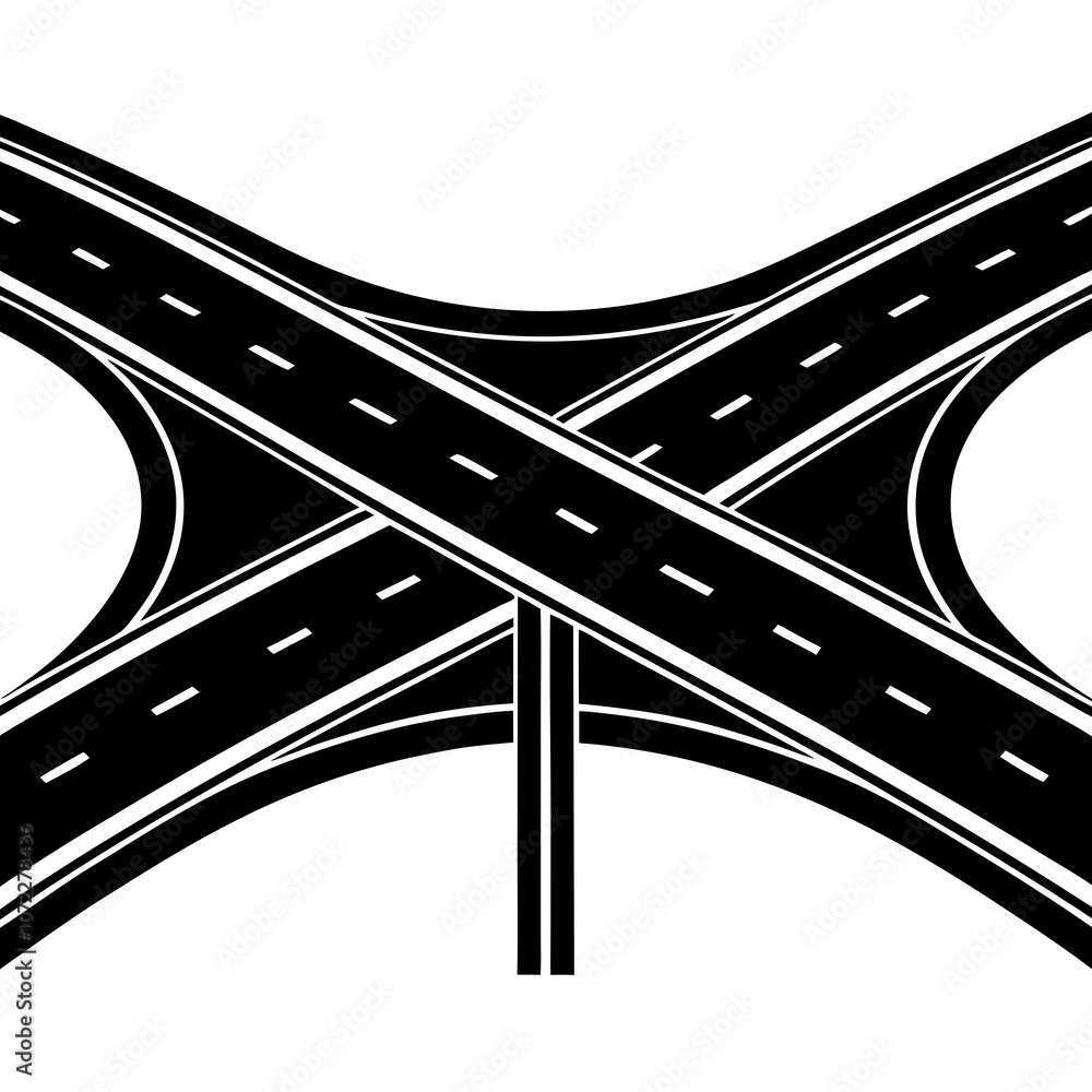 Naklejka premium Road Interchange silhouette vector illustration 