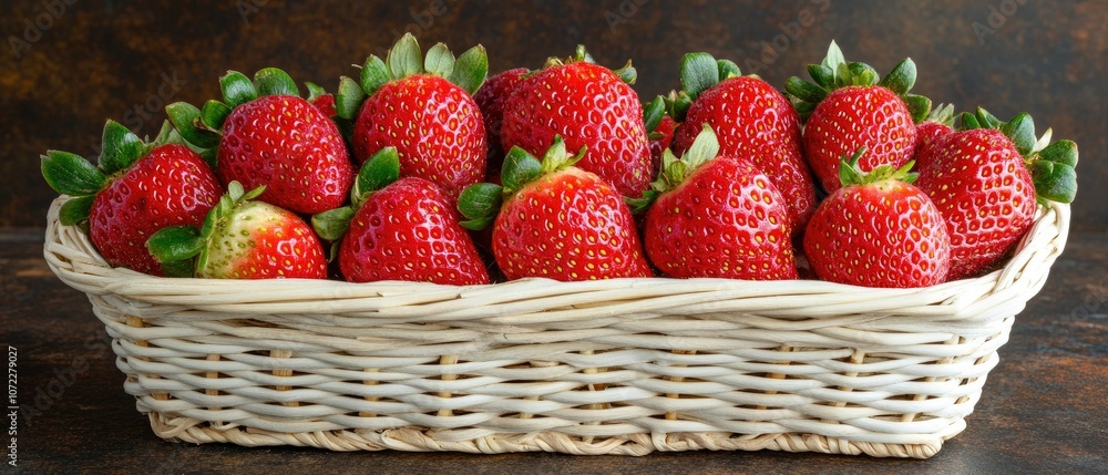 A basket overflowing with fresh, red strawberries. A basket overflowing with fresh, red strawberries.