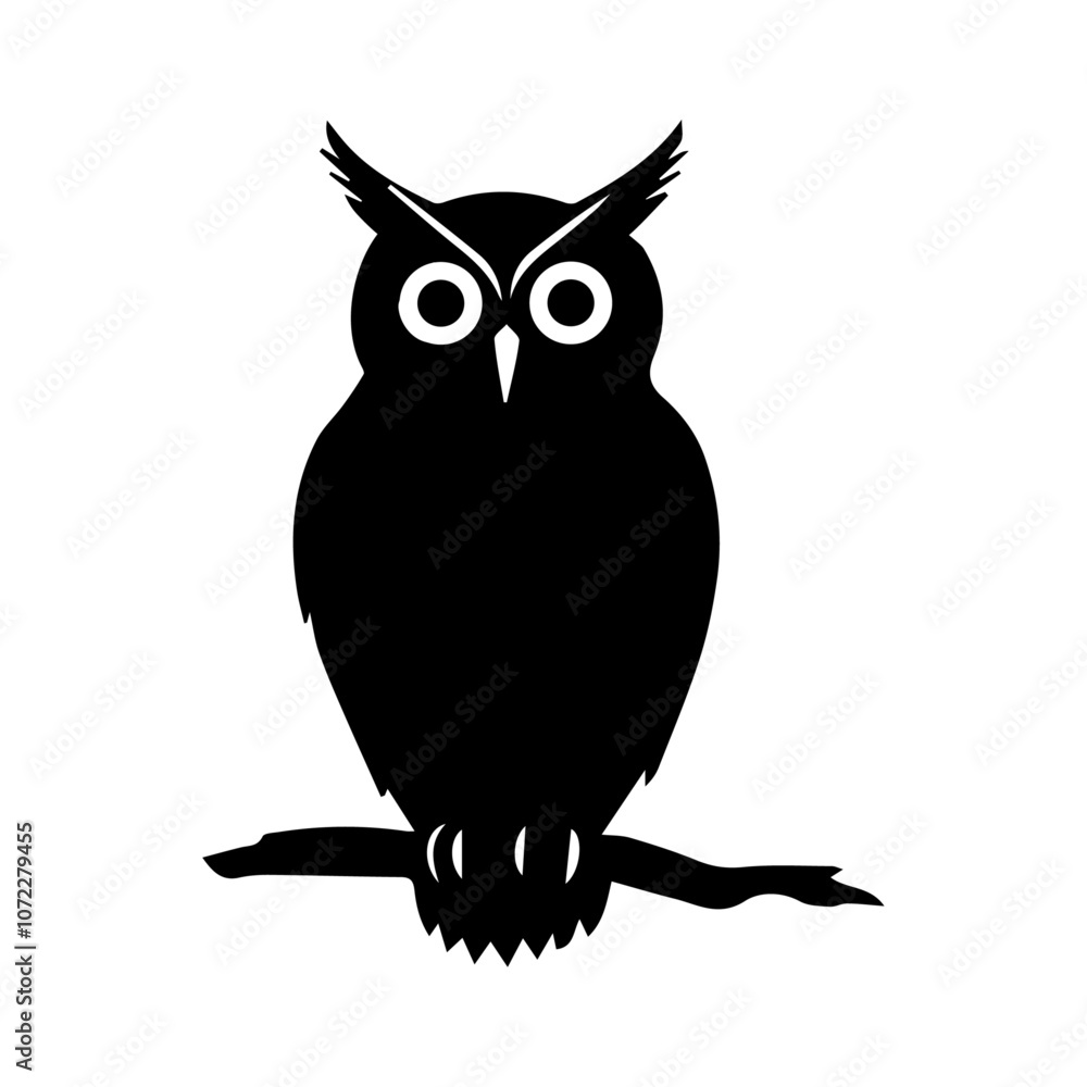 Silhouette of an owl sitting on a branch on a transparent background Silhouette of an owl sitting on a branch on a transparent background