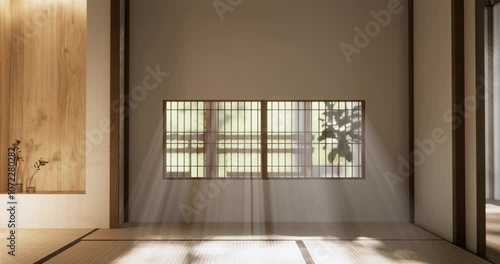 Muji style Empty modern japanese room minimal. 3D illustration rendering