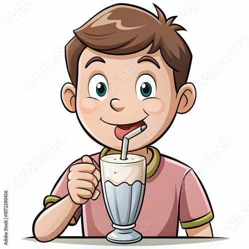 A cartoon-style milkshake drink, featuring a colorful cup