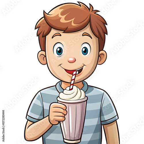 A cartoon-style milkshake drink, featuring a colorful cup