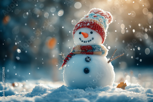 Snowmans stand on the snow on the nature background