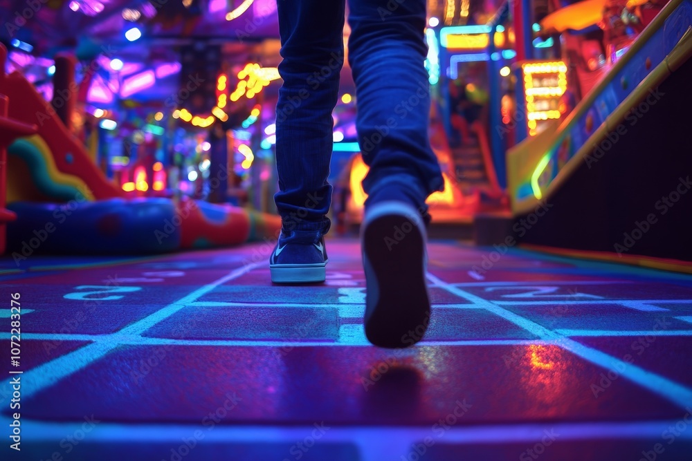 Fototapeta premium Vibrant Indoor Playground with Hopscotch Floor