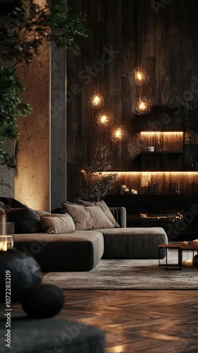 Wallpaper Mural Elegant Lounge with Dark Wood and Soft Textiles Torontodigital.ca