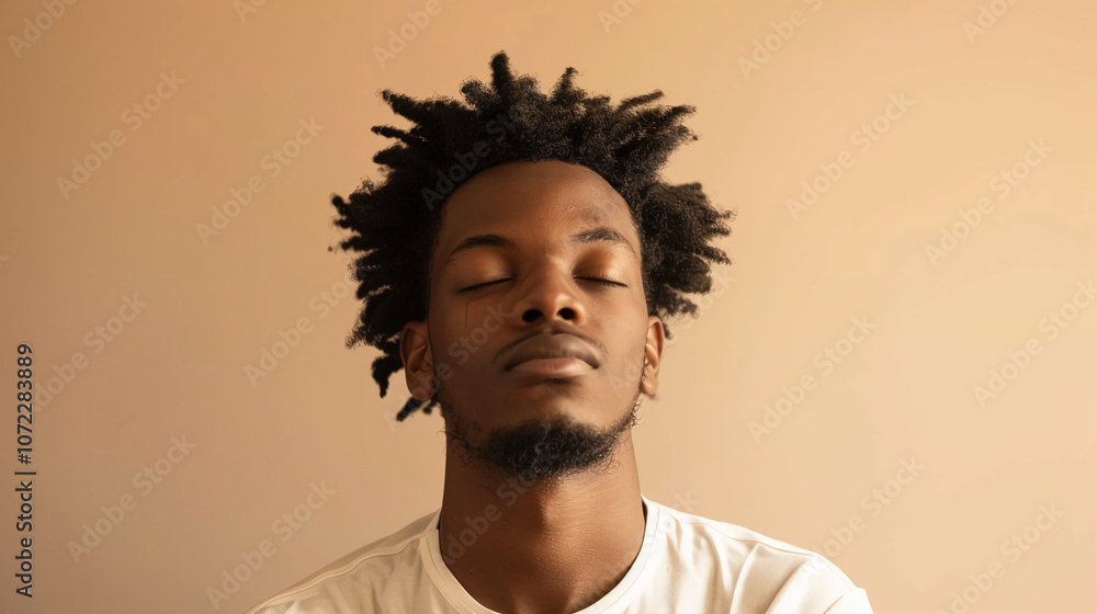 Obraz premium A man with dreadlocks and a beard closes his eyes in meditation
