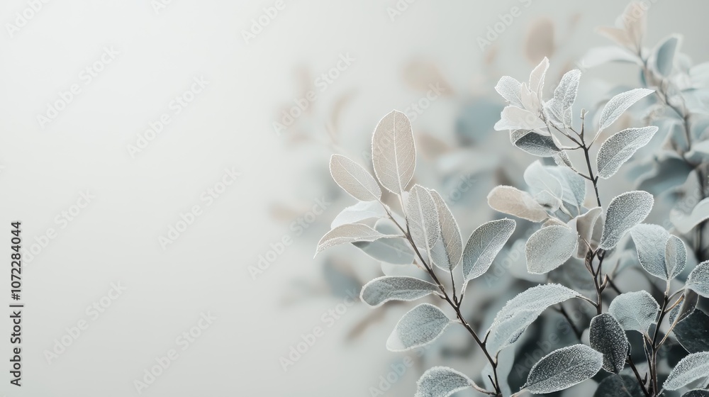 Soft, frosted leaves in muted pastel tones create a serene, minimalist background. Subtle textures evoke winter calm and natural elegance. AI generative. Soft, frosted leaves in muted pastel tones create a serene, minimalist background. Subtle textures evoke winter calm and natural elegance. AI generative.