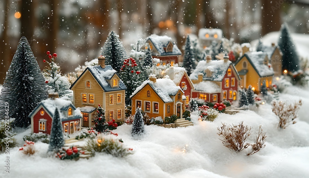 Naklejka premium Quaint Small Village Blanketed in Snow.