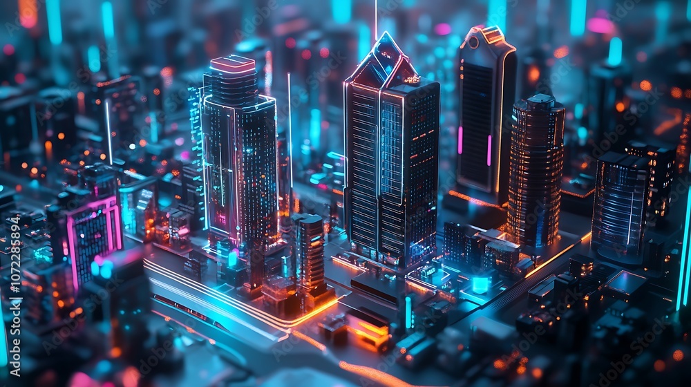 A vibrant, futuristic cityscape illuminated with neon lights, showcasing modern architecture and urban design. A vibrant, futuristic cityscape illuminated with neon lights, showcasing modern architecture and urban design.