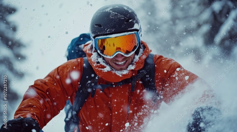 Man Skiing Through a Snowy Landscape Man Skiing Through a Snowy Landscape