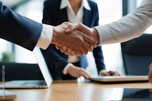 Trusted partner. Businessmen making handshake with partner, greeting, dealing, merger and acquisition, business cooperation concept, joint venture, Build trust in business and finance relationships.