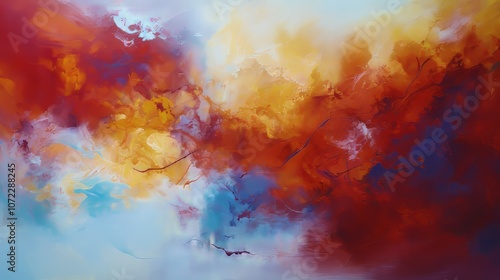 Vibrant Abstract Painting With Red and Yellow Swirls