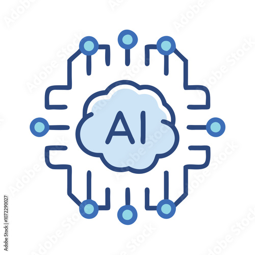 Artificial Intelligence Chip Icon Outline, Outline illustration of a microchip with AI text, representing artificial intelligence and technology concepts.
