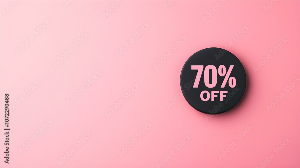 Black '70% OFF' Promotional Sign on a Blush Background with Copy Space Black '70% OFF' Promotional Sign on a Blush Background with Copy Space