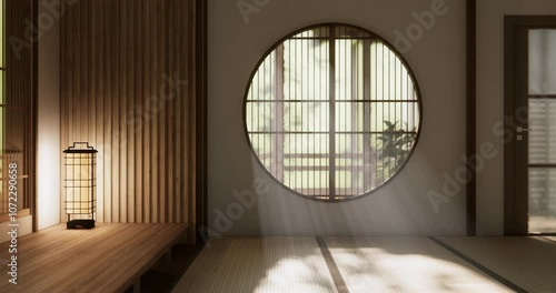 Muji style Empty modern japanese room minimal. 3D illustration rendering