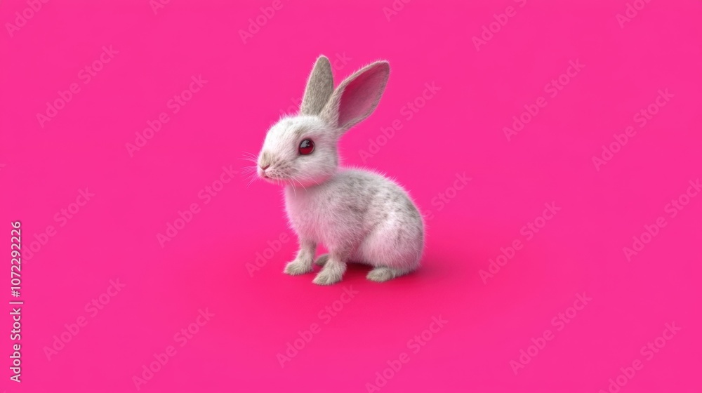 cute white rabbit on vibrant pink background cute white rabbit on vibrant pink background
