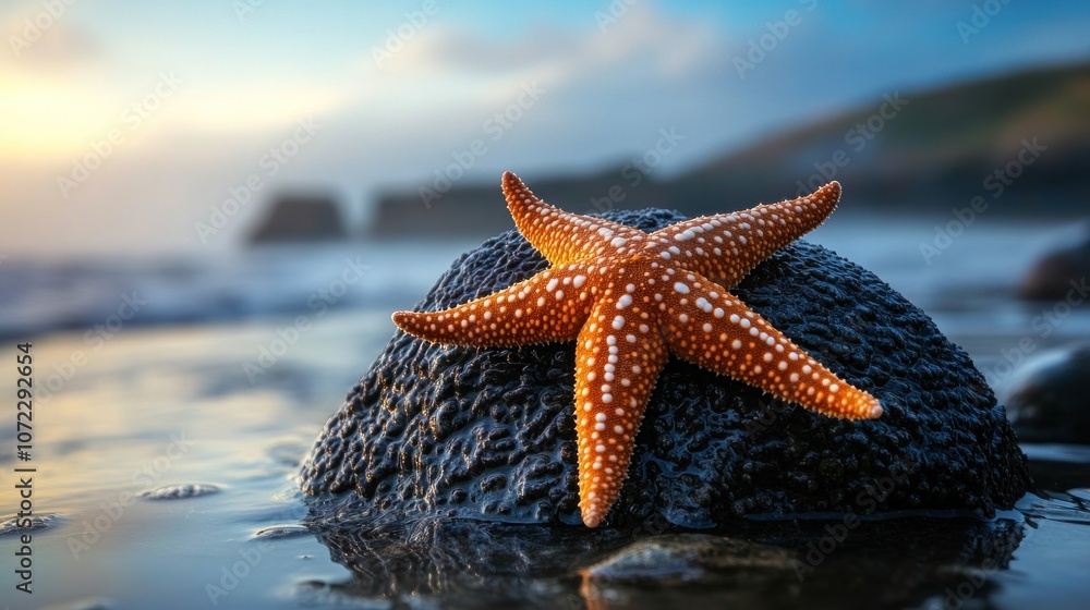 Starfish on a Rocky Shore at Sunset Starfish on a Rocky Shore at Sunset