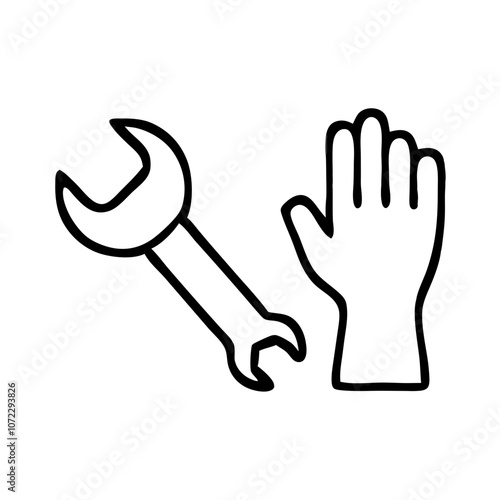Wrench and hand icon representing tools and safety in maintenance work 