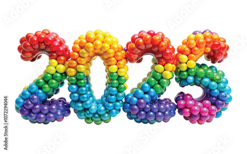 Different colourful helium balloons. Happy new year 2025 png design 