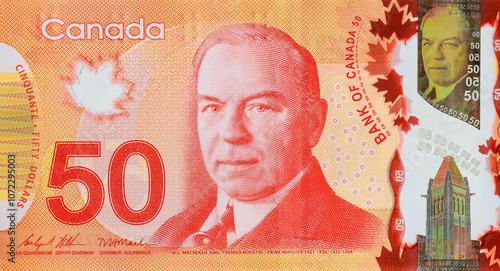 Tableau sur toile Canadian fifty dollar denominations of polymer banknotes money issued by Bank of