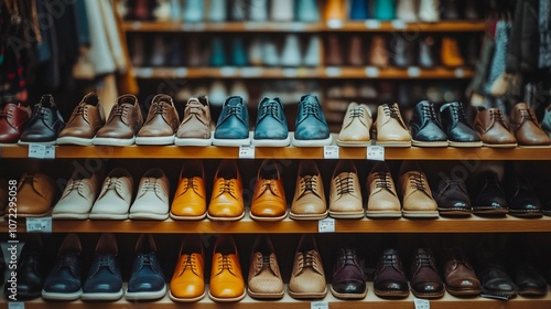 Wallpaper Mural A Variety of Men's Leather Shoes Displayed on Wooden Shelves Torontodigital.ca