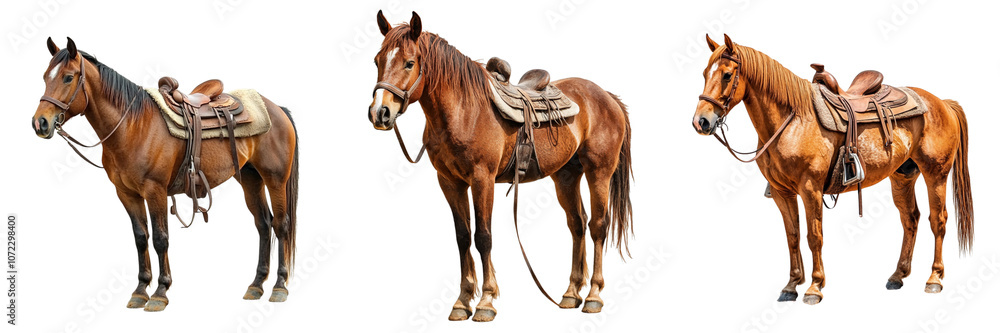 Obraz premium Set of Cowboy mammal animal horse isolated on a transparent background