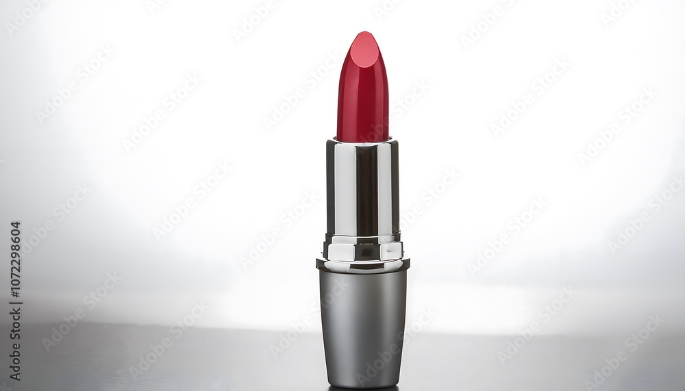 Deep red lipstick in a shiny silver tube. This elegant lipstick adds a bold and luxurious touch to any makeup look Deep red lipstick in a shiny silver tube. This elegant lipstick adds a bold and luxurious touch to any makeup look