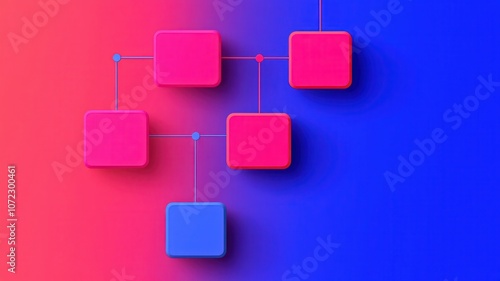 Colorful abstract design with geometric shapes and connections on a vibrant gradient background.