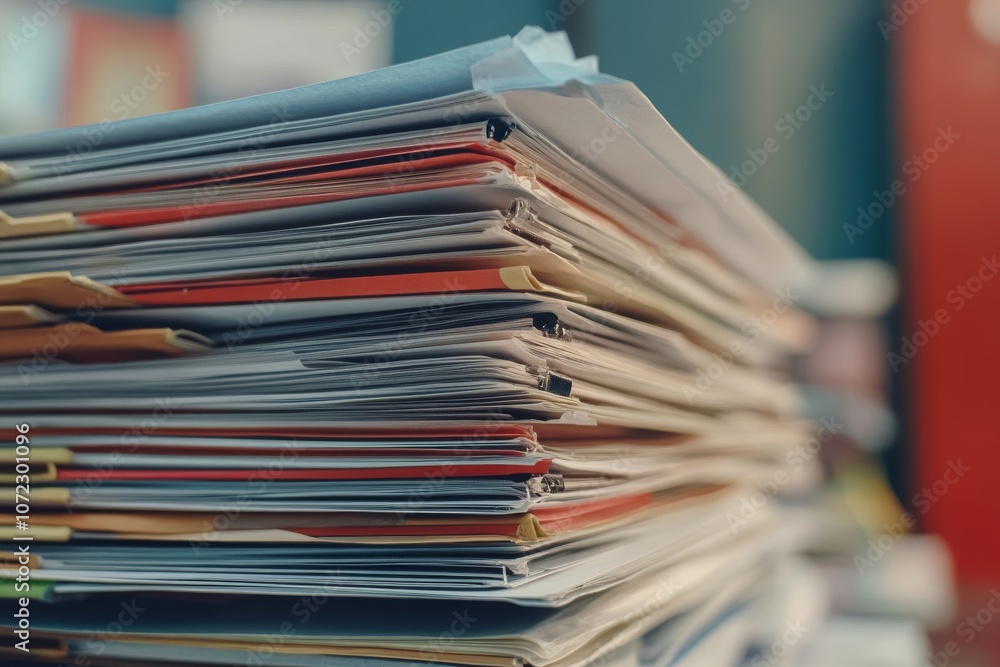 Detailed View of Stacked Paperwork on Office Desk Detailed View of Stacked Paperwork on Office Desk
