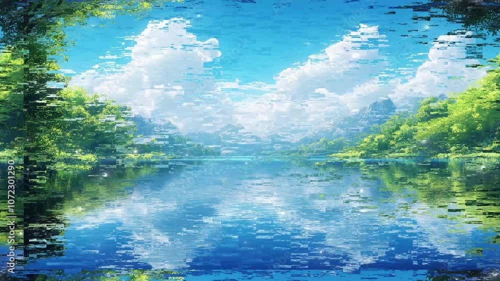 The serene lake captures the reflection of soft clouds and vibrant ...