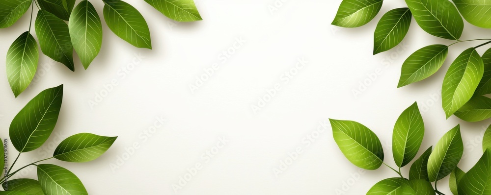Fresh and Vibrant Green Leaves Isolated on a Soft Cream Background, Perfect for Nature, Wellness, and Environmental Themes in Creative Designs Fresh and Vibrant Green Leaves Isolated on a Soft Cream Background, Perfect for Nature, Wellness, and Environmental Themes in Creative Designs