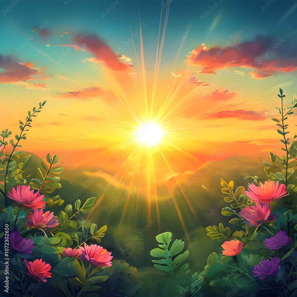 Obraz premium sunset with flowers