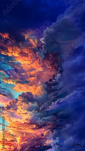 Wallpaper Mural Vibrant sunset sky with colorful clouds, digital art. Dreamy and surreal landscape concept Torontodigital.ca