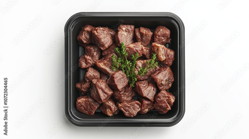 Raw beef meat in a black plastic container. black plastic tray with raw cutted meat
Raw beef meat in a black plastic container. black plastic tray with raw cutted meat