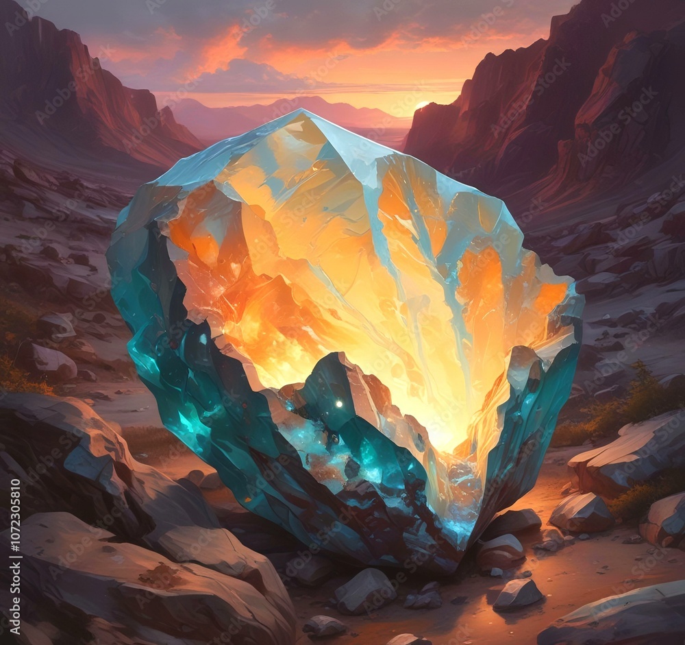 Obraz premium Illustration of colored mineral stone with dramatic landscape.