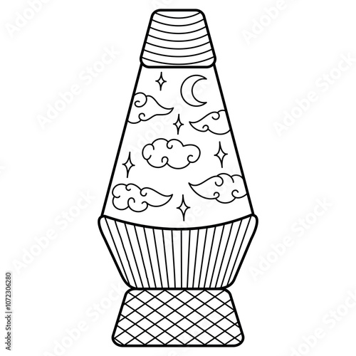 Antistress coloring page, lava lamp with night cloudy sky