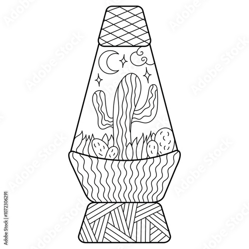 Antistress coloring, lava lamp with cactus