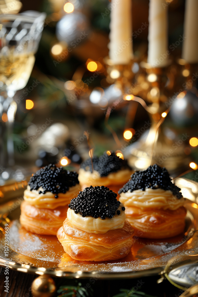 profiteroles with black caviar on the New Year's table profiteroles with black caviar on the New Year's table