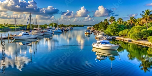 Scenic View of Boats Docked in Fort Pierce Inlet on Florida's Treasure Coast, Showcasing the Serene Waters and Lush Surroundings of St Lucie County’s Coastal Charm photo