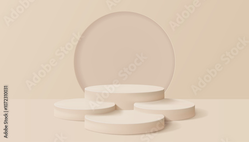 set 3d products display podium scene or show stage is stacked in layers on circle background, Luxury shelves for cosmetic or jewelry items.d