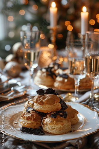 profiteroles with black caviar on the New Year's table  photo