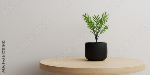 A Minimalist Indoor Plant in a Black Pot on a Light Wooden Table Against a Soft Neutral Wall, Perfect for Modern Home Decor and Interior Design Inspiration